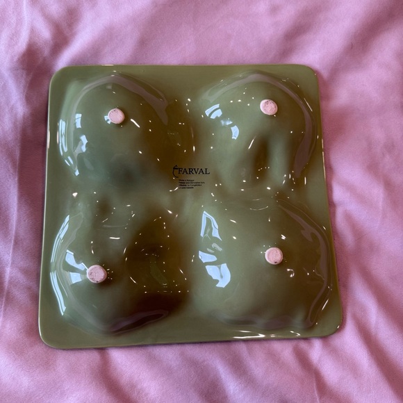 FARVAL Portugal Green Ceramic Leaf Serving Dish Plate Square Decorative - Picture 3 of 3